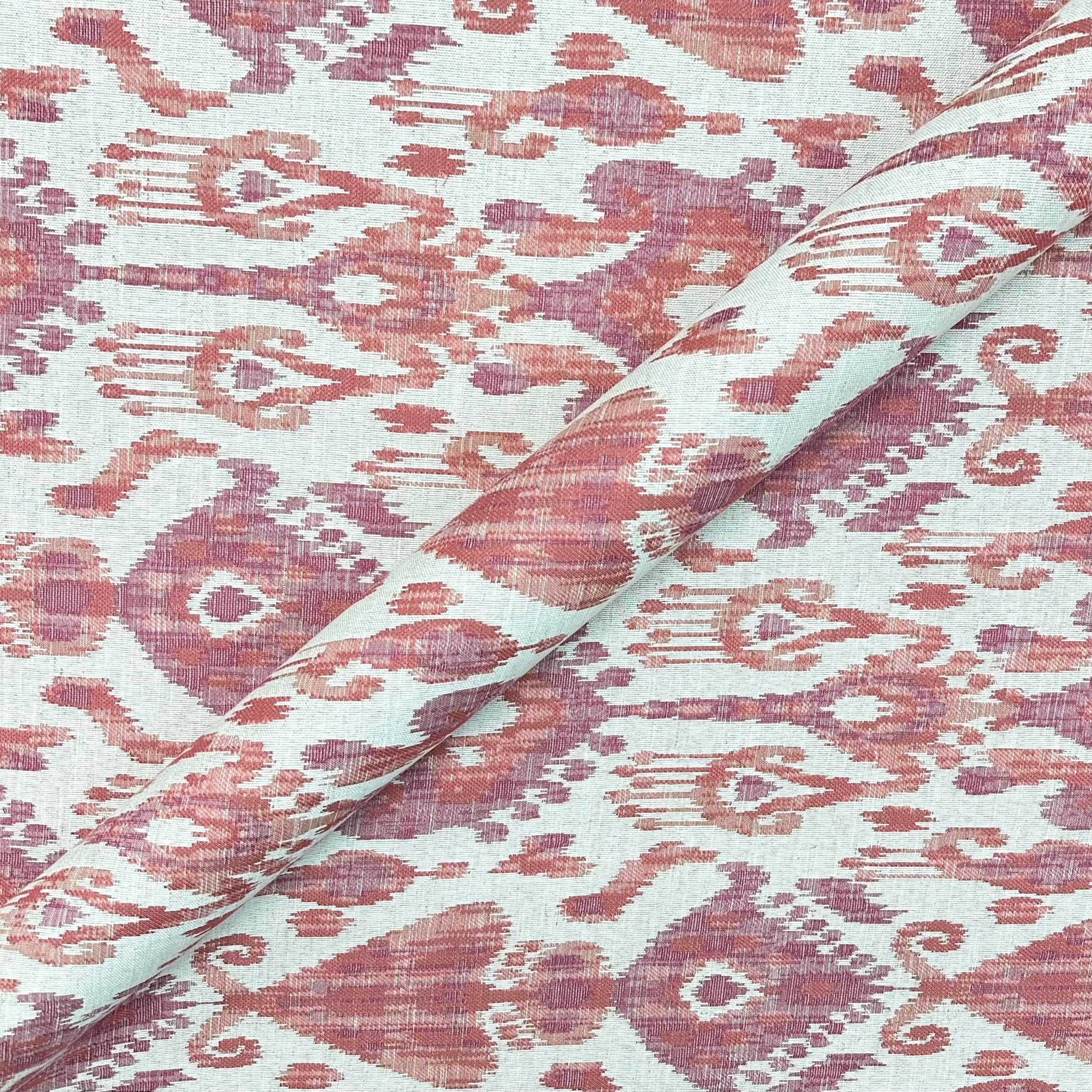 Coral/Beige Traditional Ikat Upholstery Fabric 54"