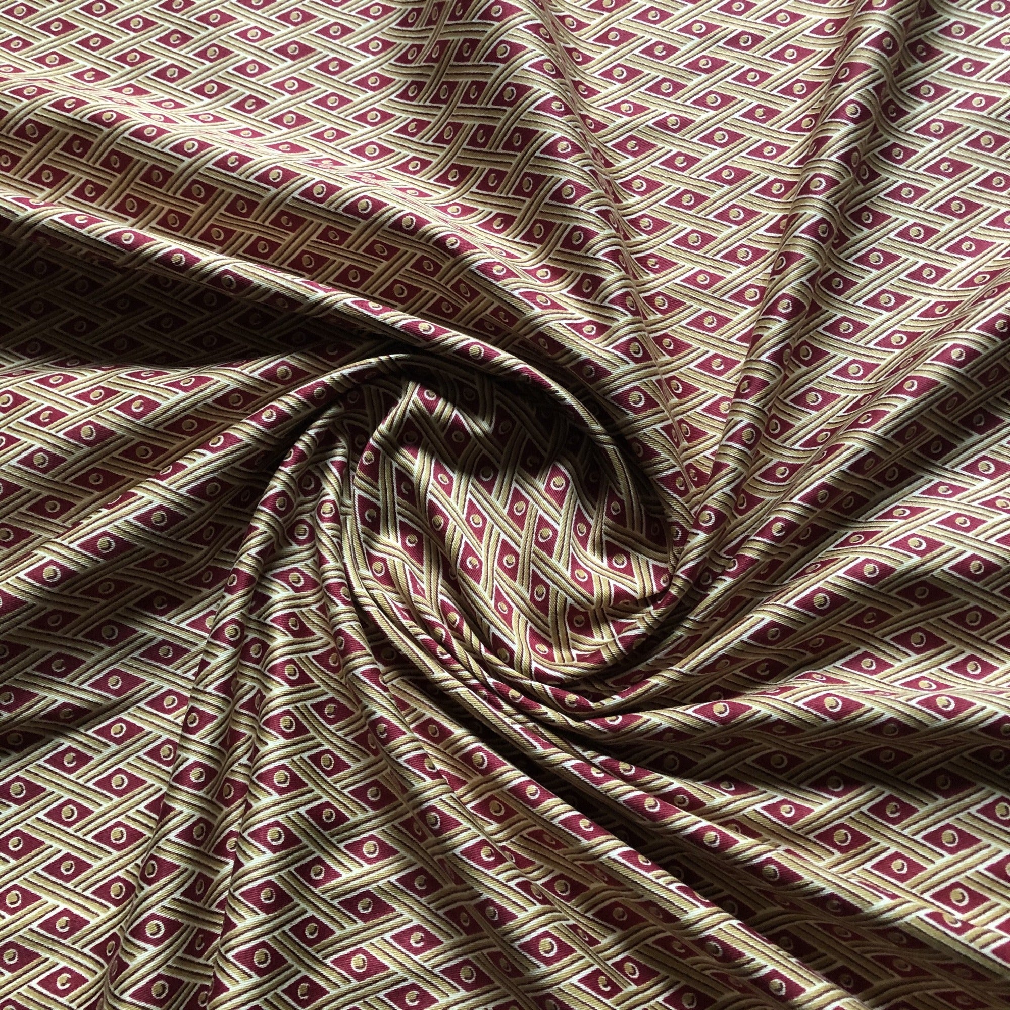 Ruby Red Geometric Diamond Cotton Upholstery Fabric 54"