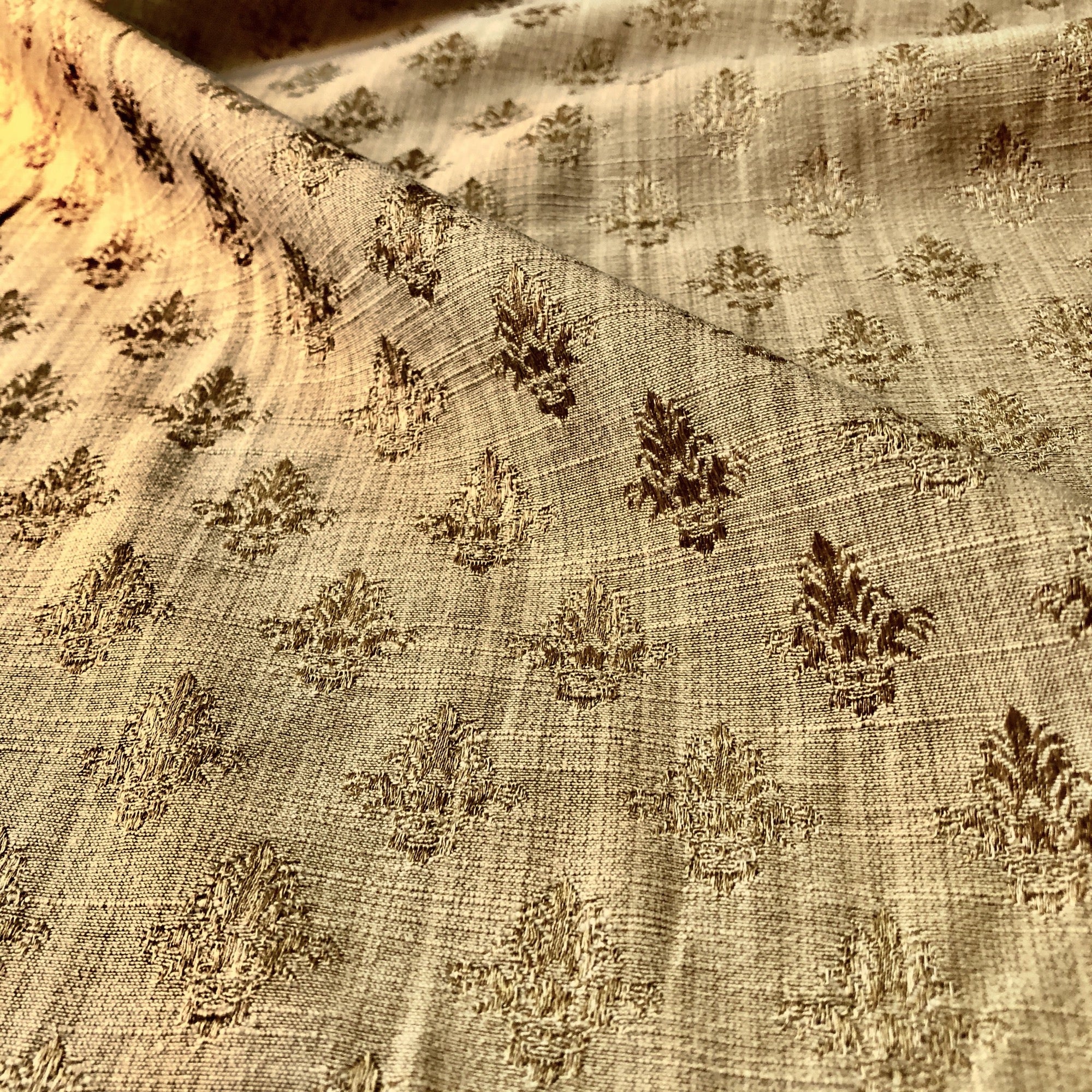 Champagne Chic Damask Embroidered Upholstery Fabric 54"