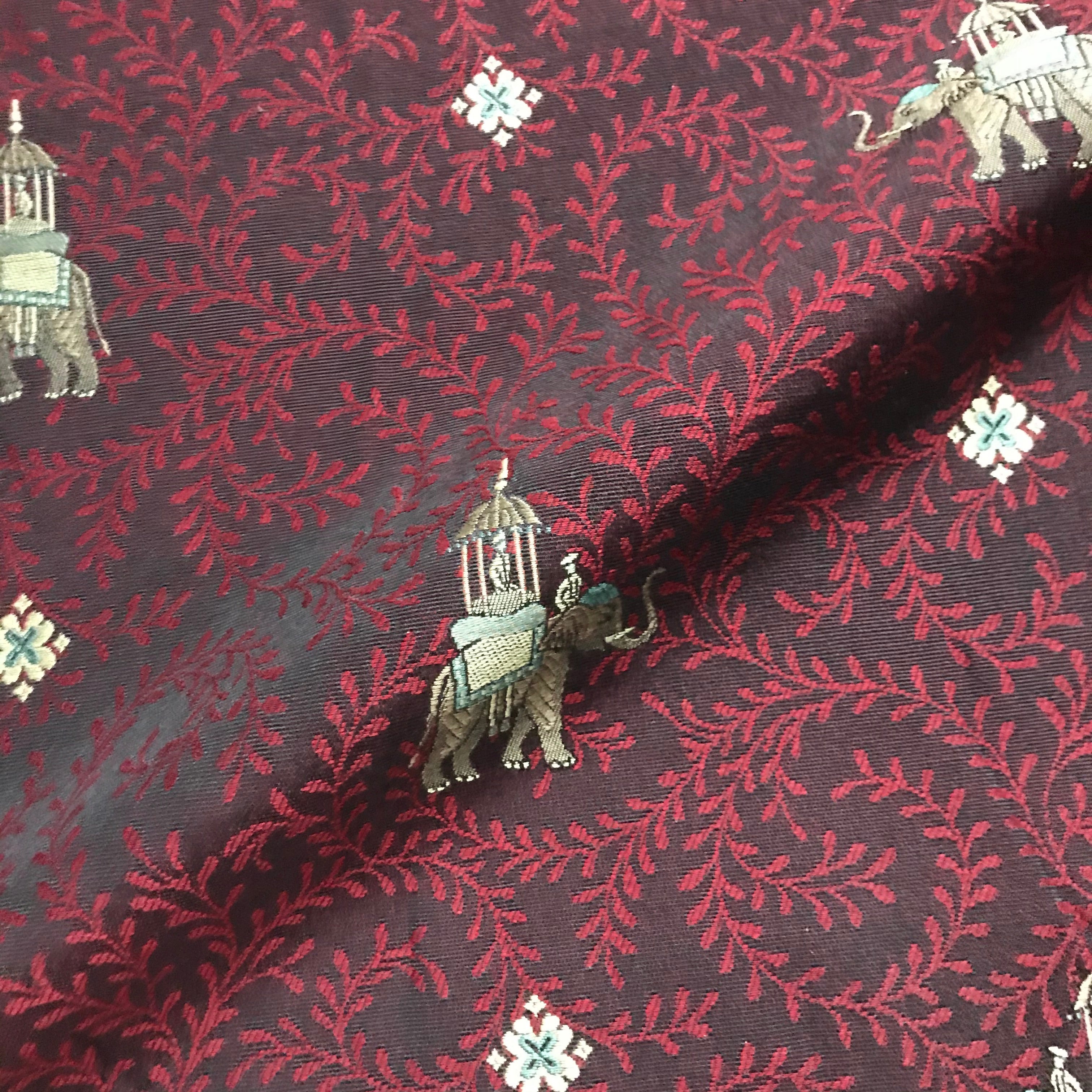 Indian Elephant Embroidered Scroll Upholstery Fabric 54"