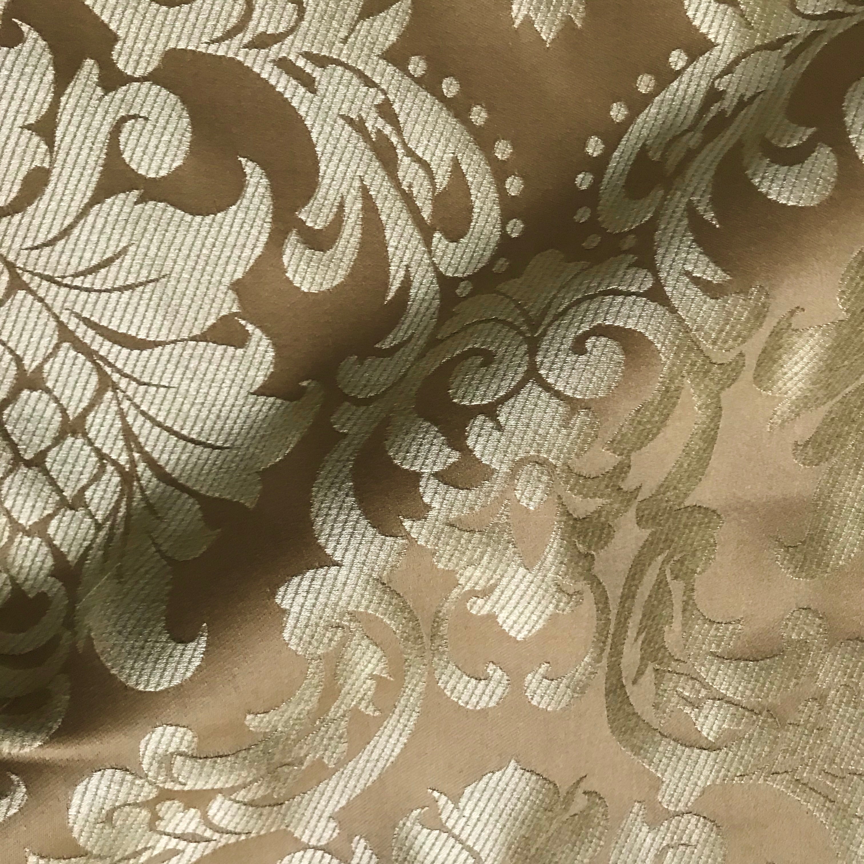 Carrigan Gold Neutral Woven Damask Upholstery Fabric 54"