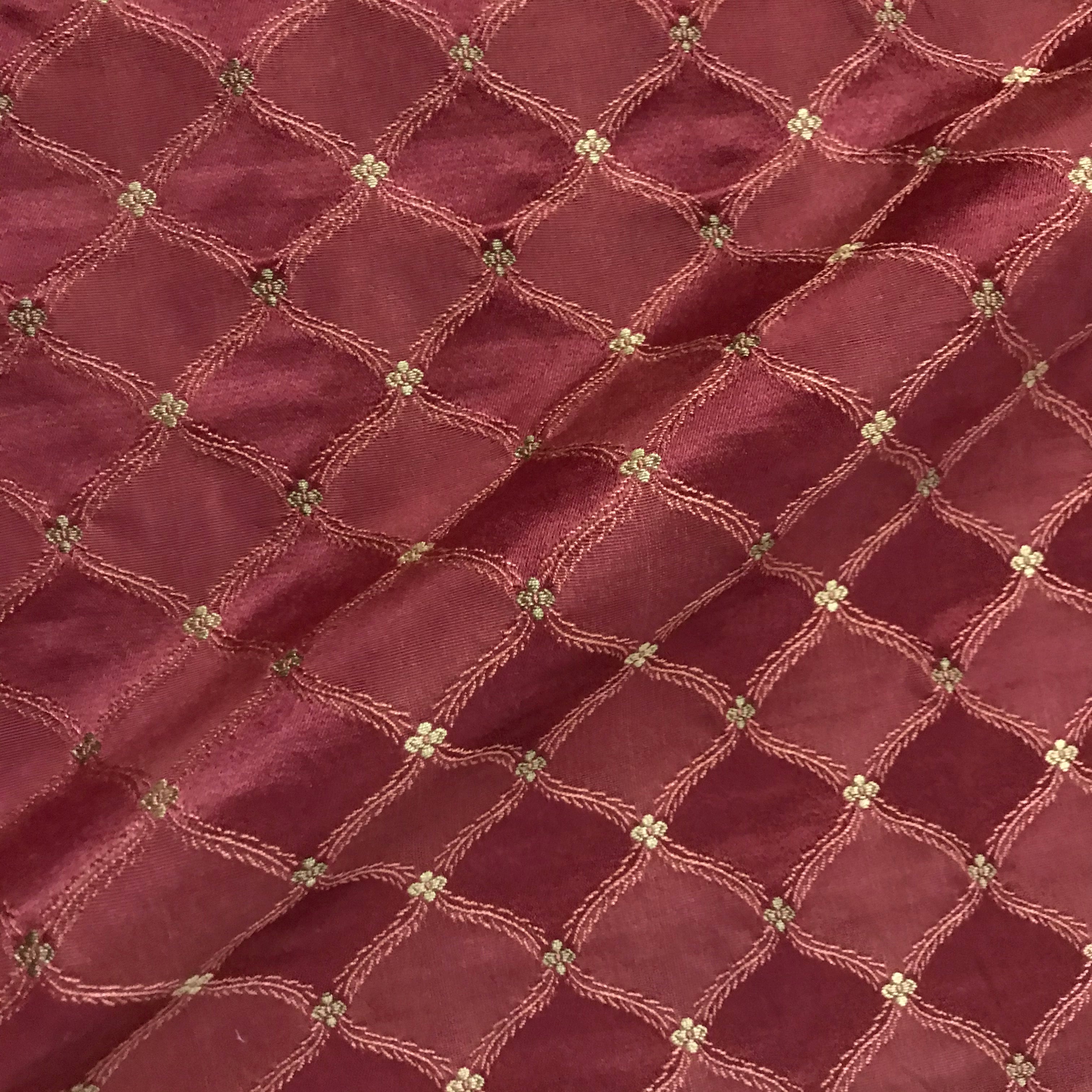 Alkaline Red Gold Embroidered Upholstery Fabric 54"
