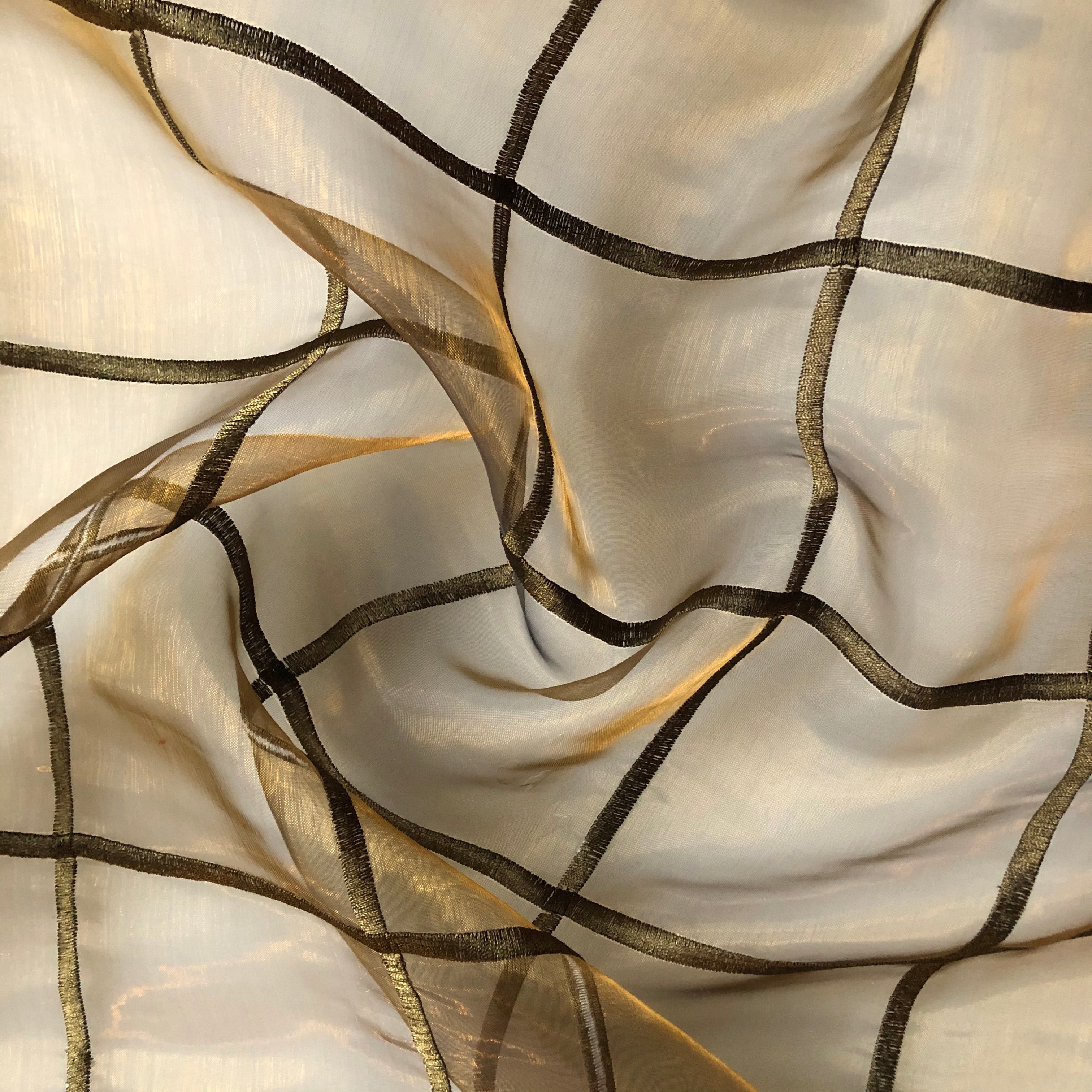Veneta Bronze Check Organza Upholstery Fabric 58"