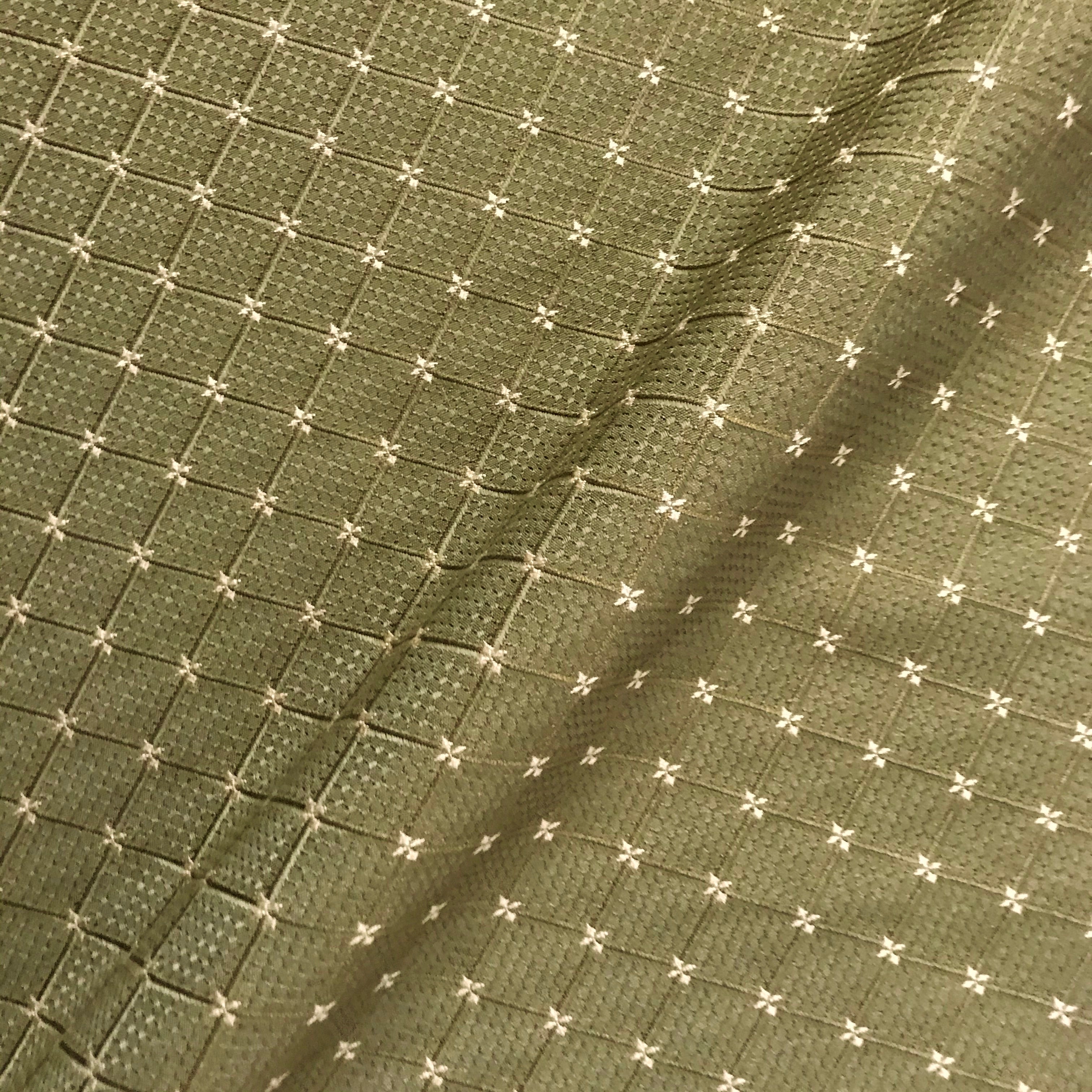 Olive Green Victorian Embroidered Trellis Fabric - 54"