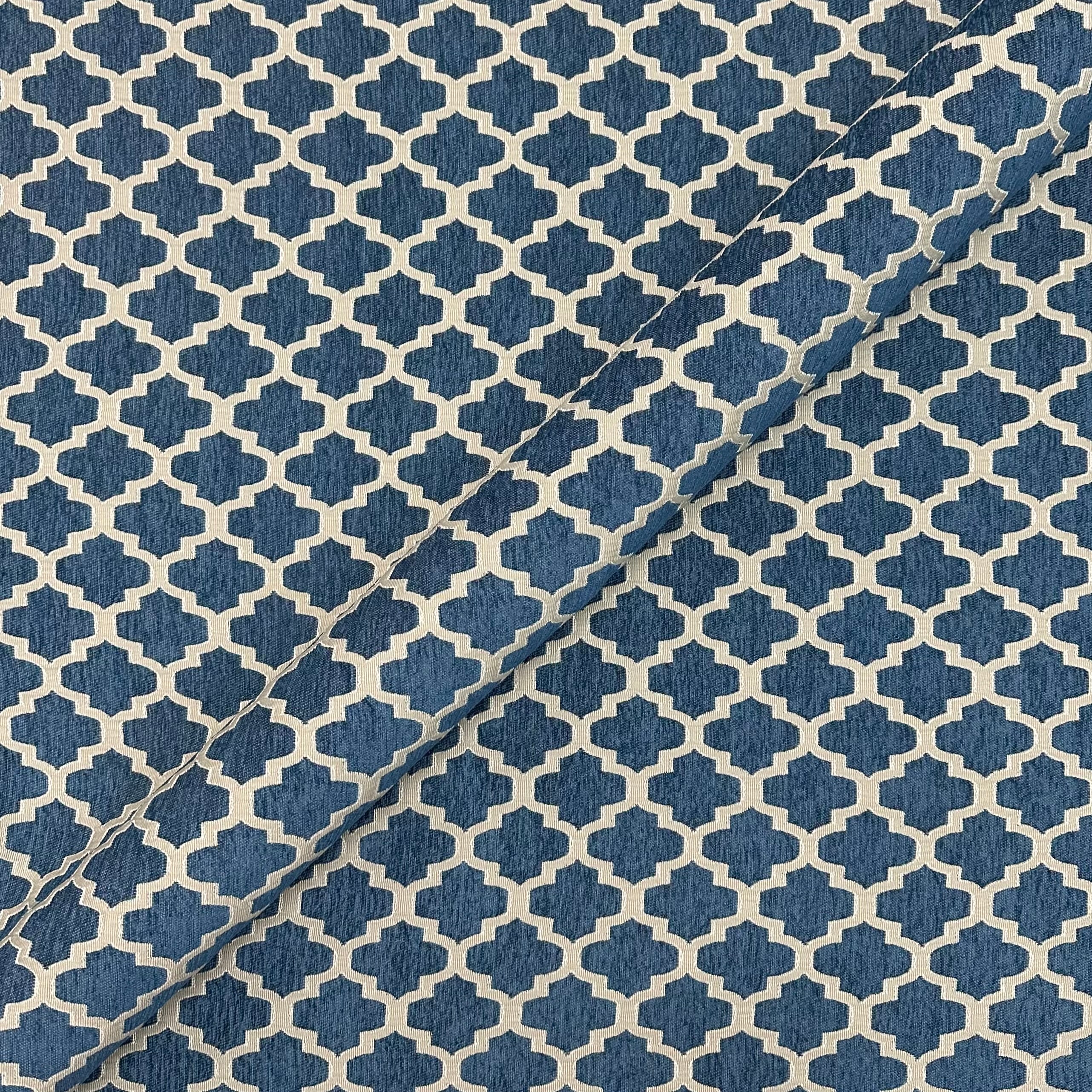 Blue Denim Mid Century Jacquard Upholstery Fabric 57"
