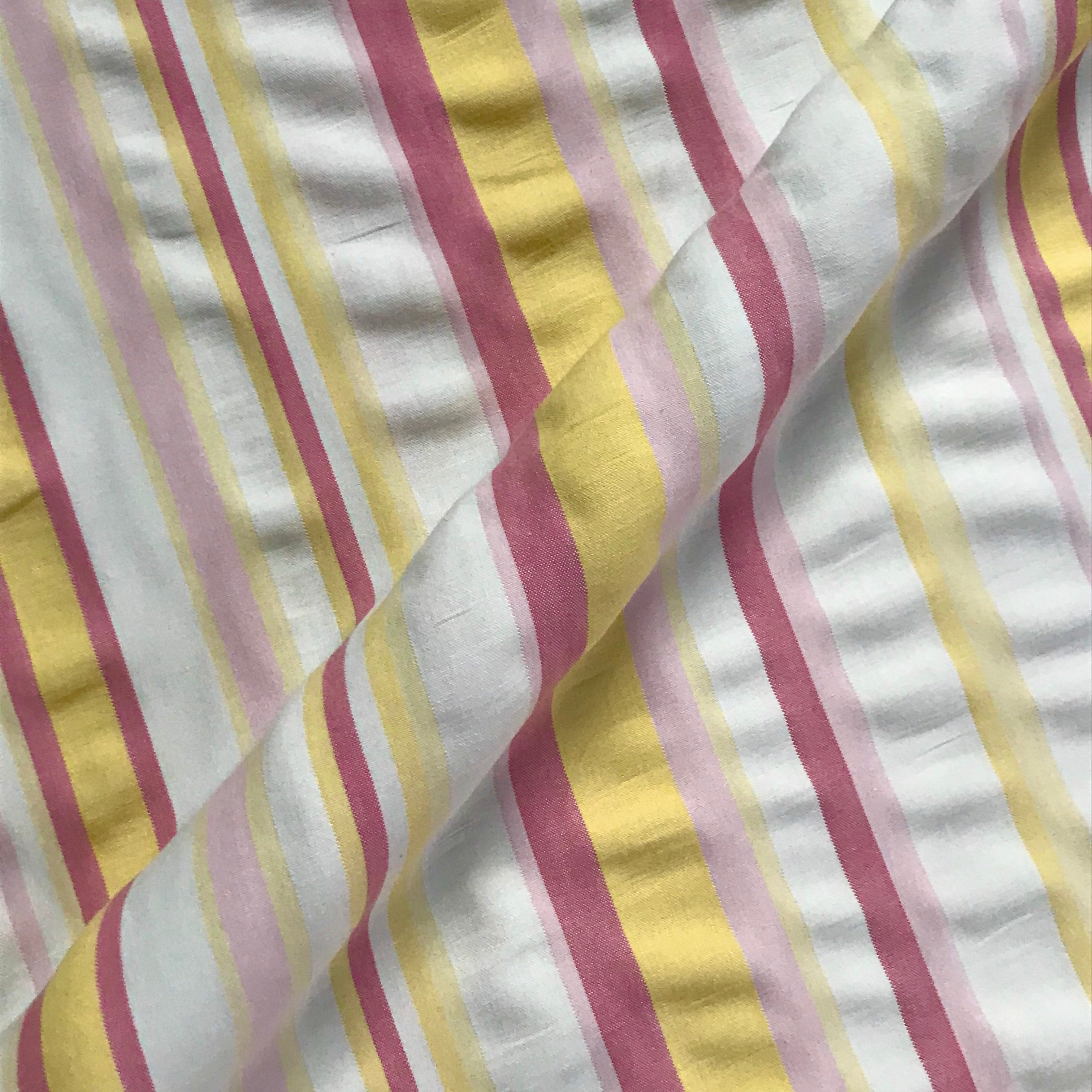 Perry Pastel Pink Yellow Stripe Brushed Cotton Fabric - 54"