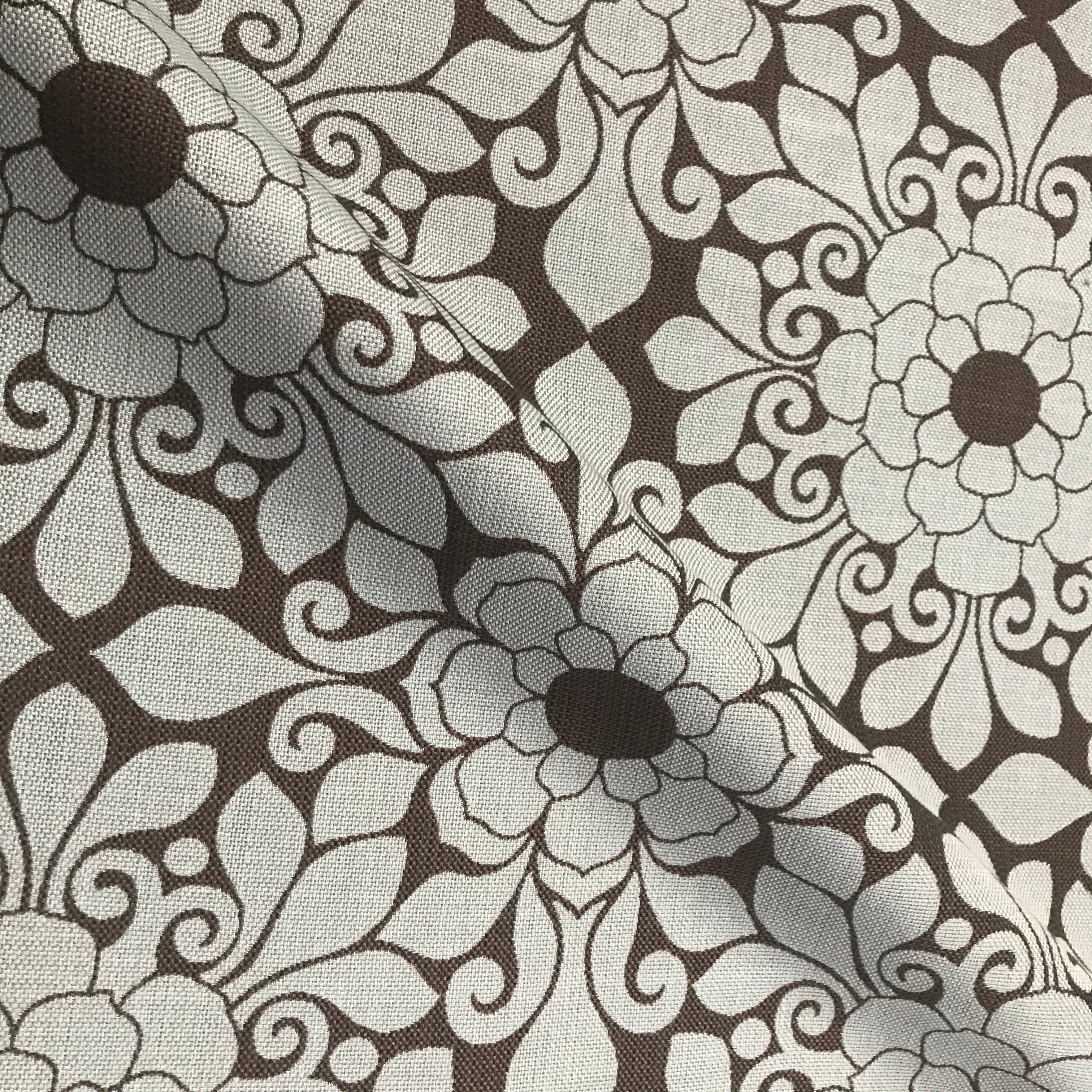 Gloria Brown Ivory Floral Cotton Blend Fabric - 54"