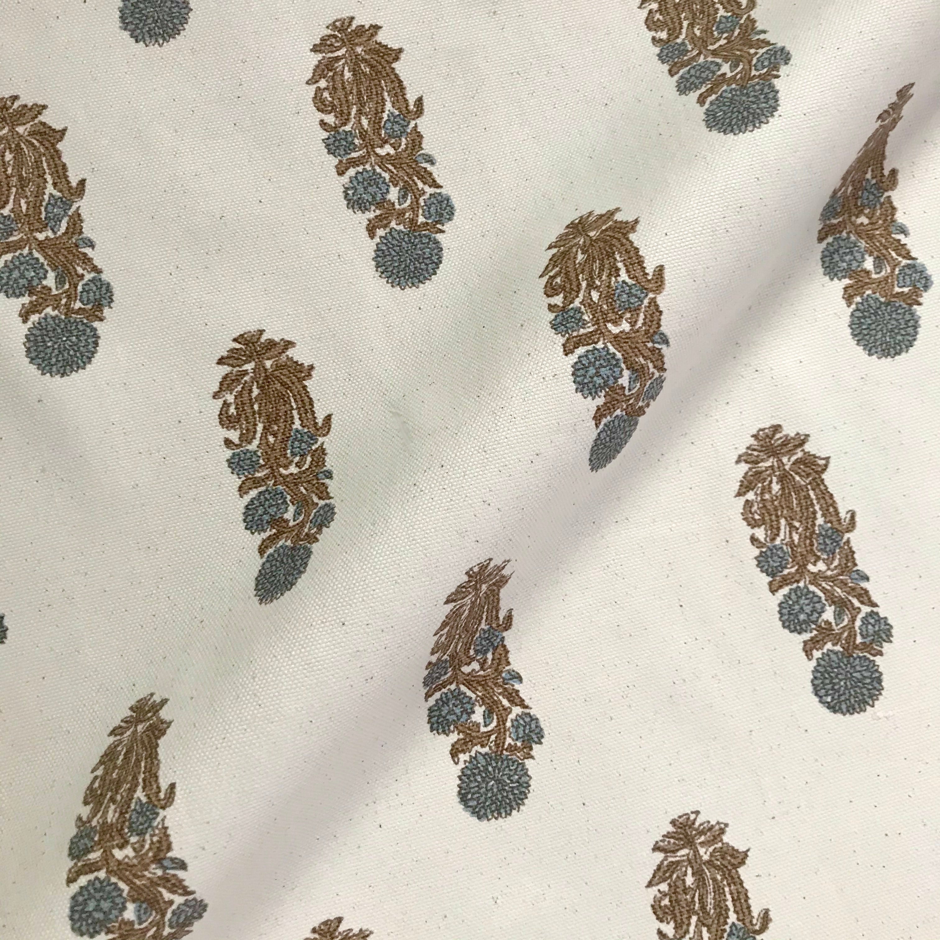Latika Ivory Blue Cornflower Cotton Fabric - 54"