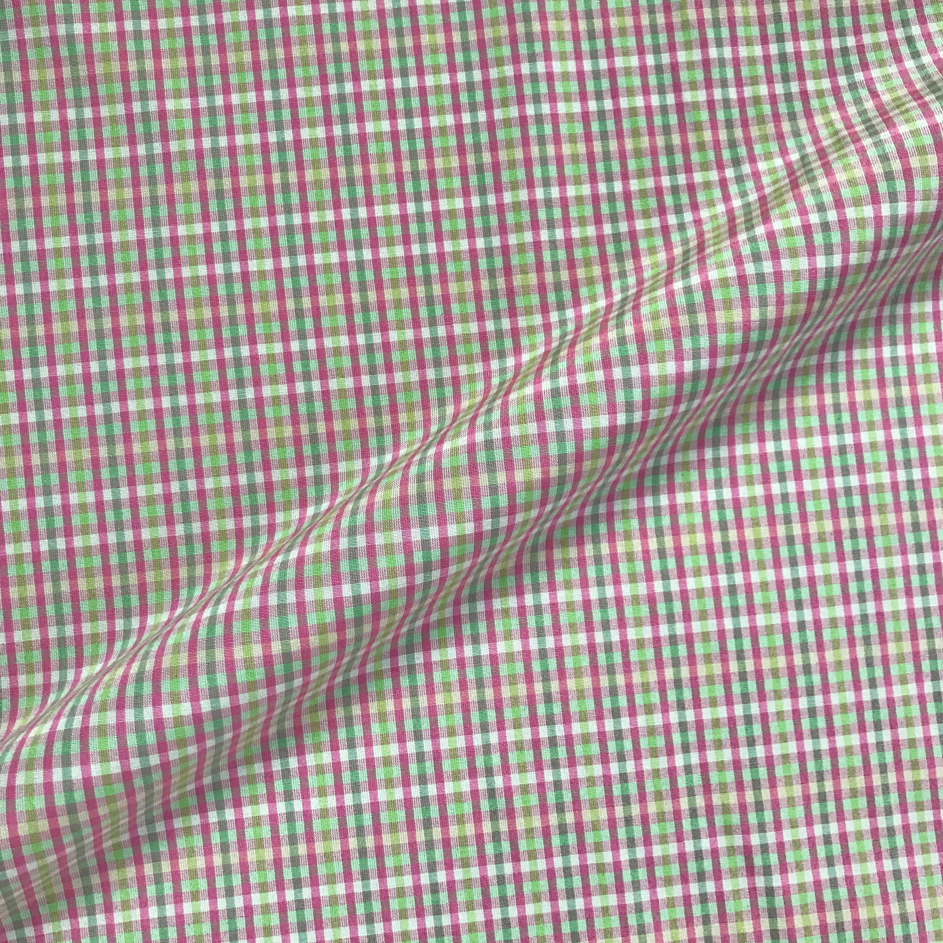 Hopscotch Pink Green Plaid Cotton Blend Fabric - 54"