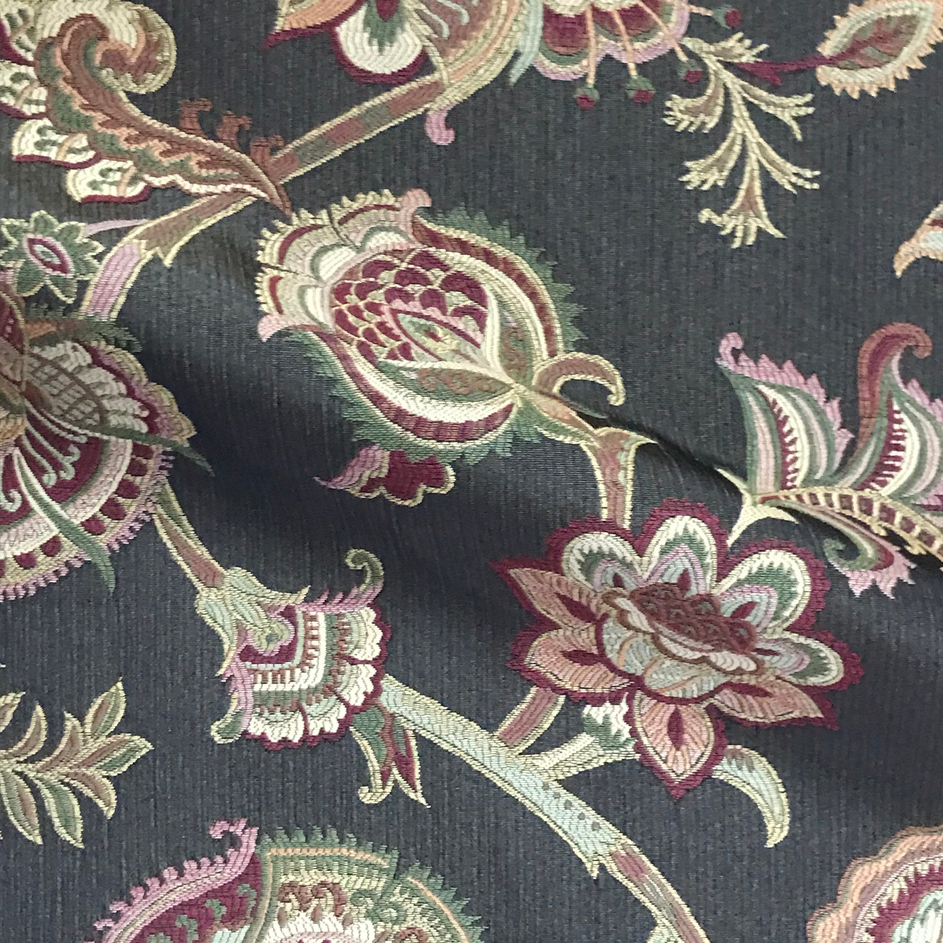 Anastasia Black Floral Woven Upholstery Fabric 54"