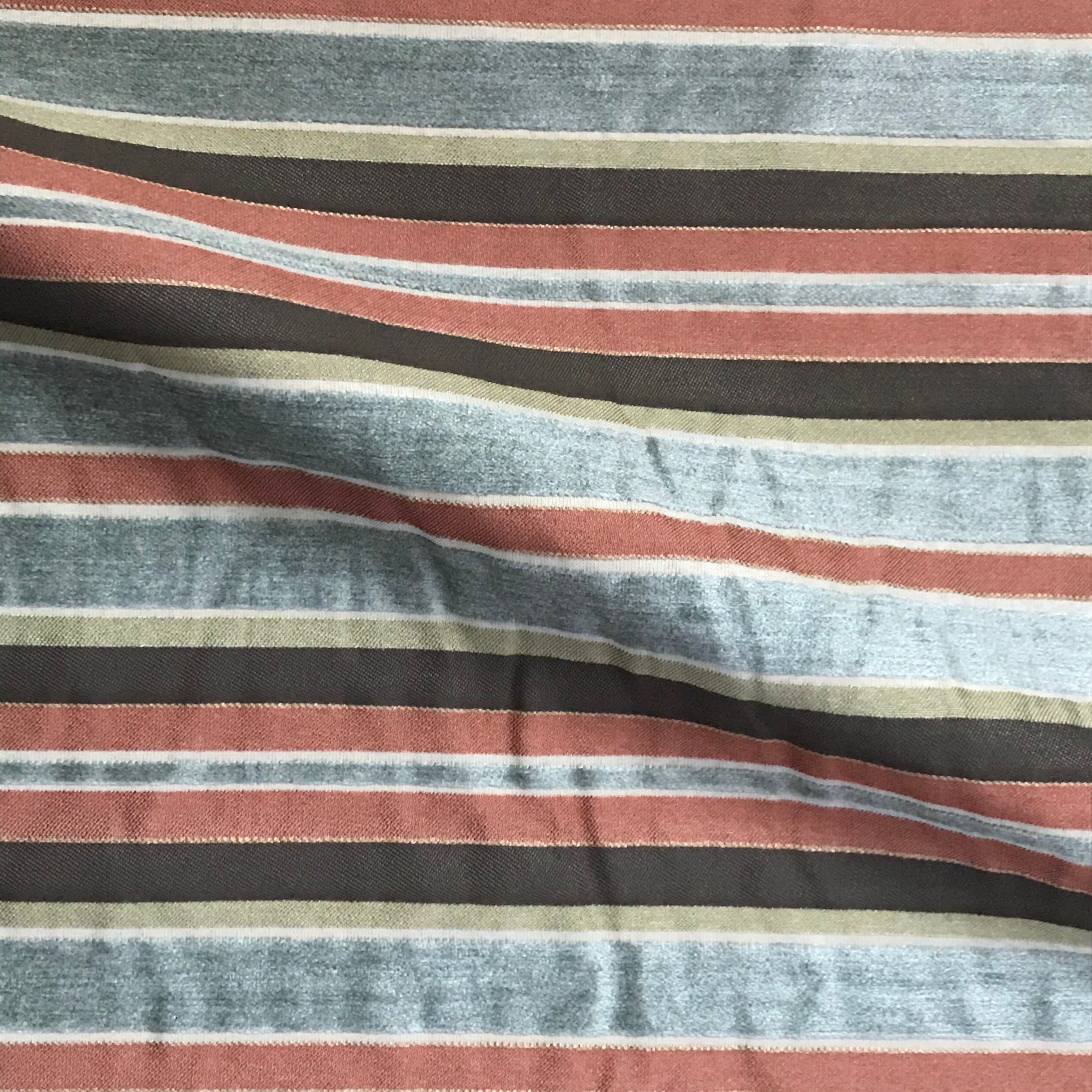 Blue Coral Textured Coastal Stripe Upholstery Fabric 54"