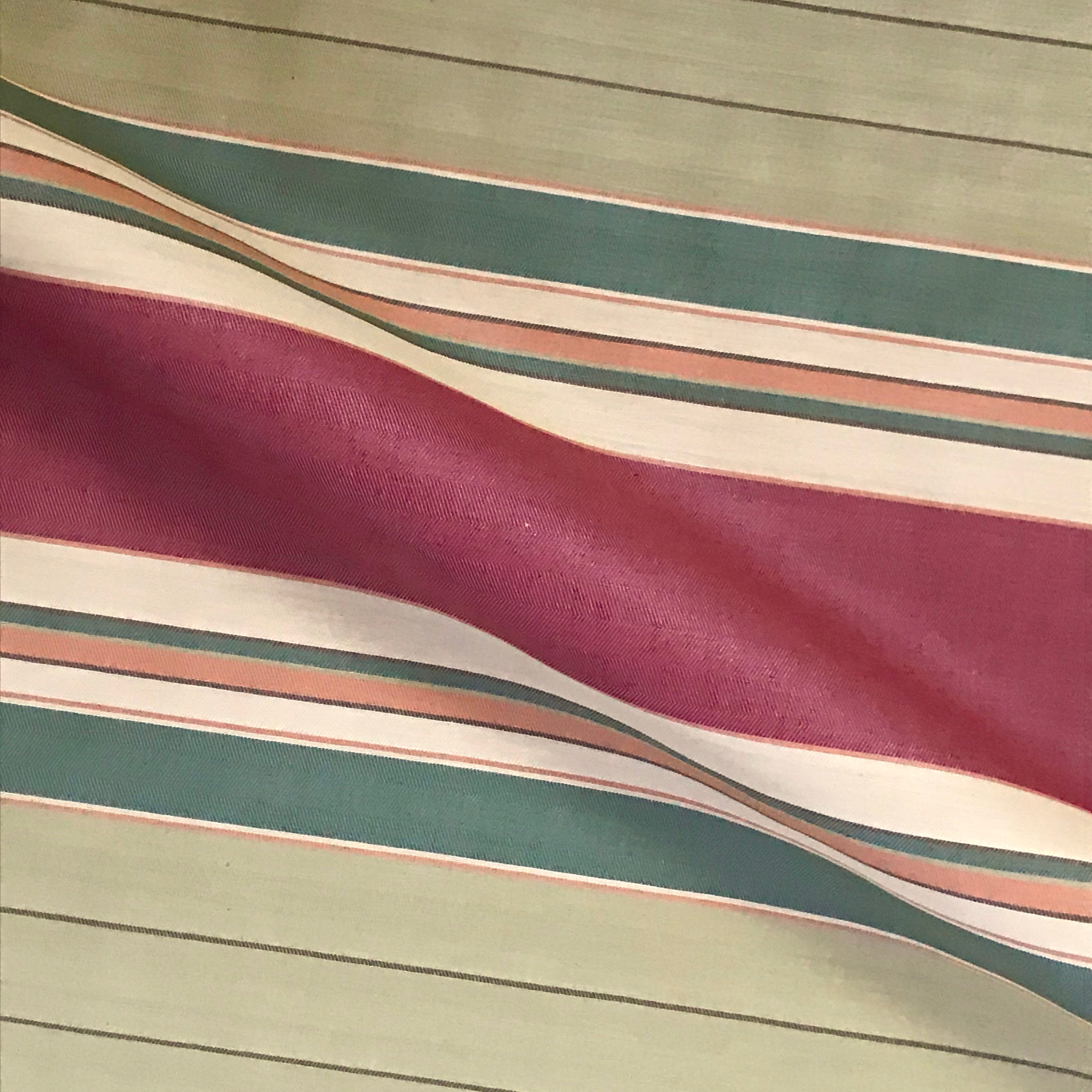 Multicolor Beige Red Green Stripe Upholstery Fabric - 54"