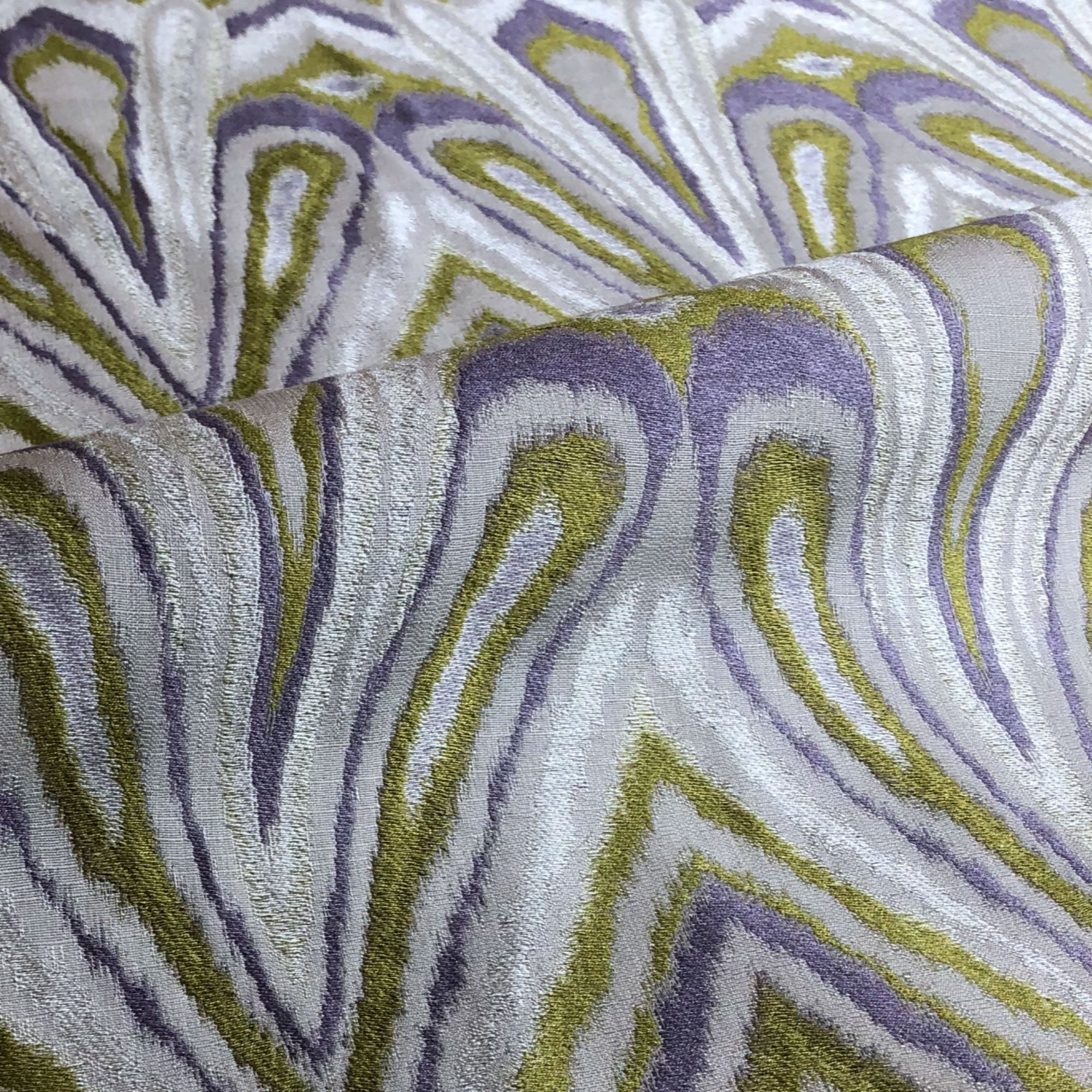 Lime Lavender Modern Ikat Jacquard Upholstery Fabric 54"