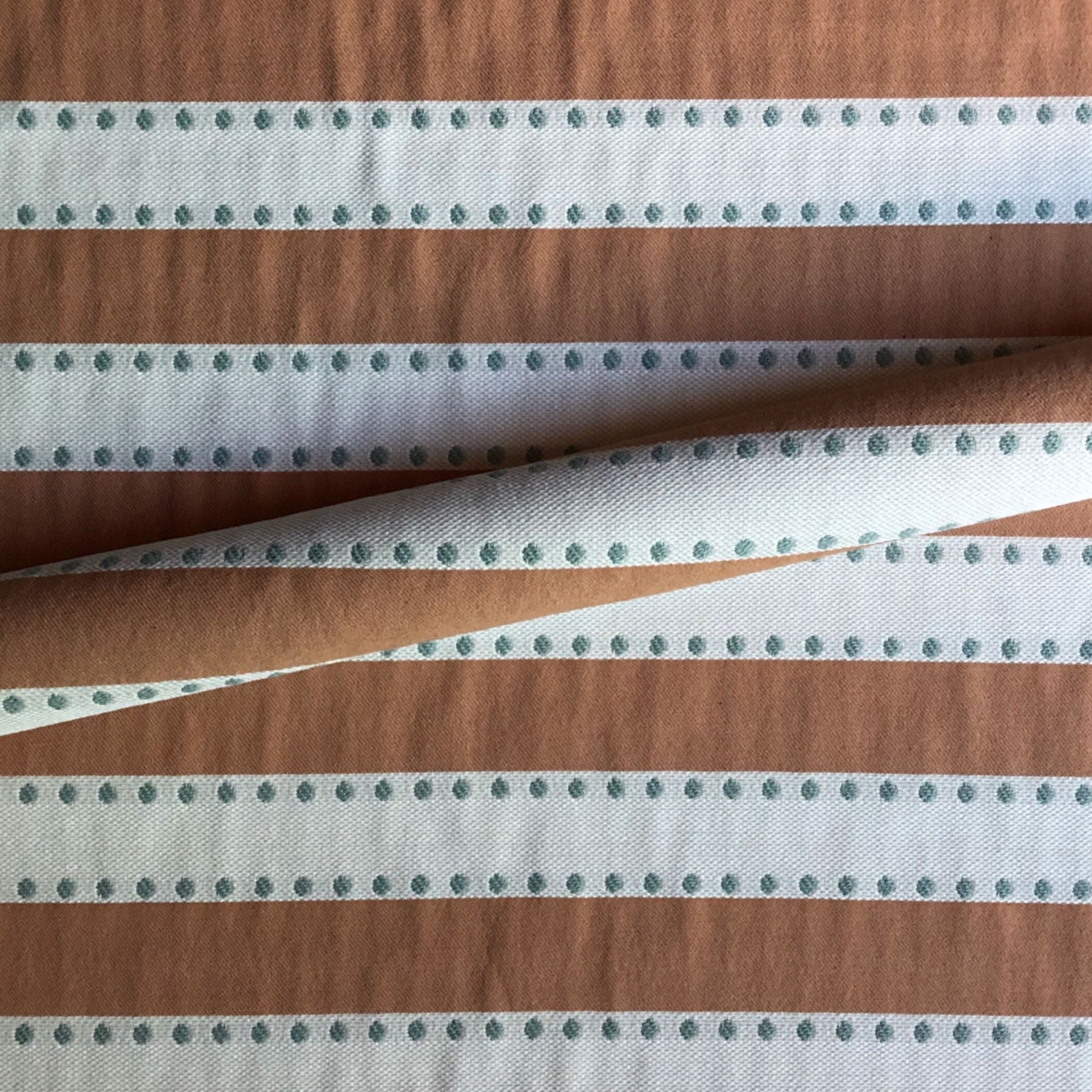 Farmhouse Orange/Blue Dotted Stripe Cotton Upholstery Fabric 54"