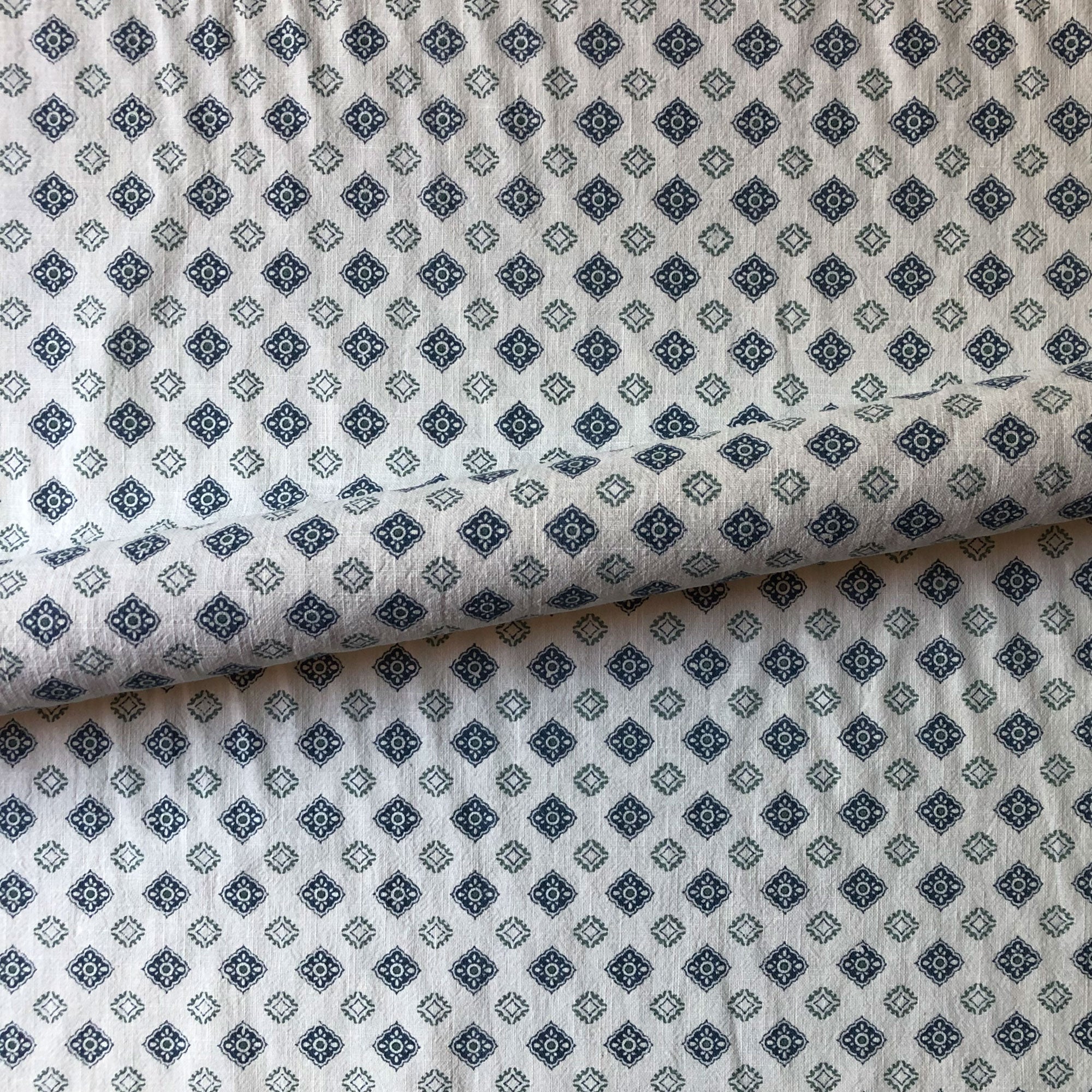 Blue Mediterranean Geometric Linen Upholstery Fabric 54"