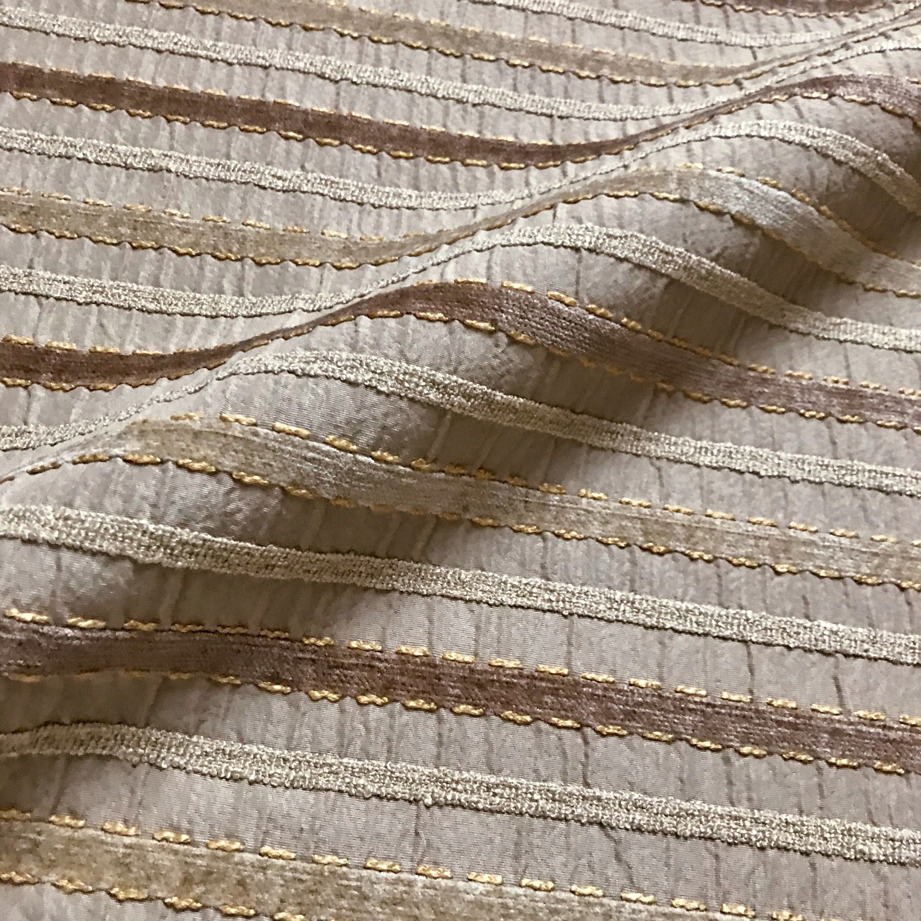 Neutral Embroidered Stripe Cotton Blend Fabric - 54"