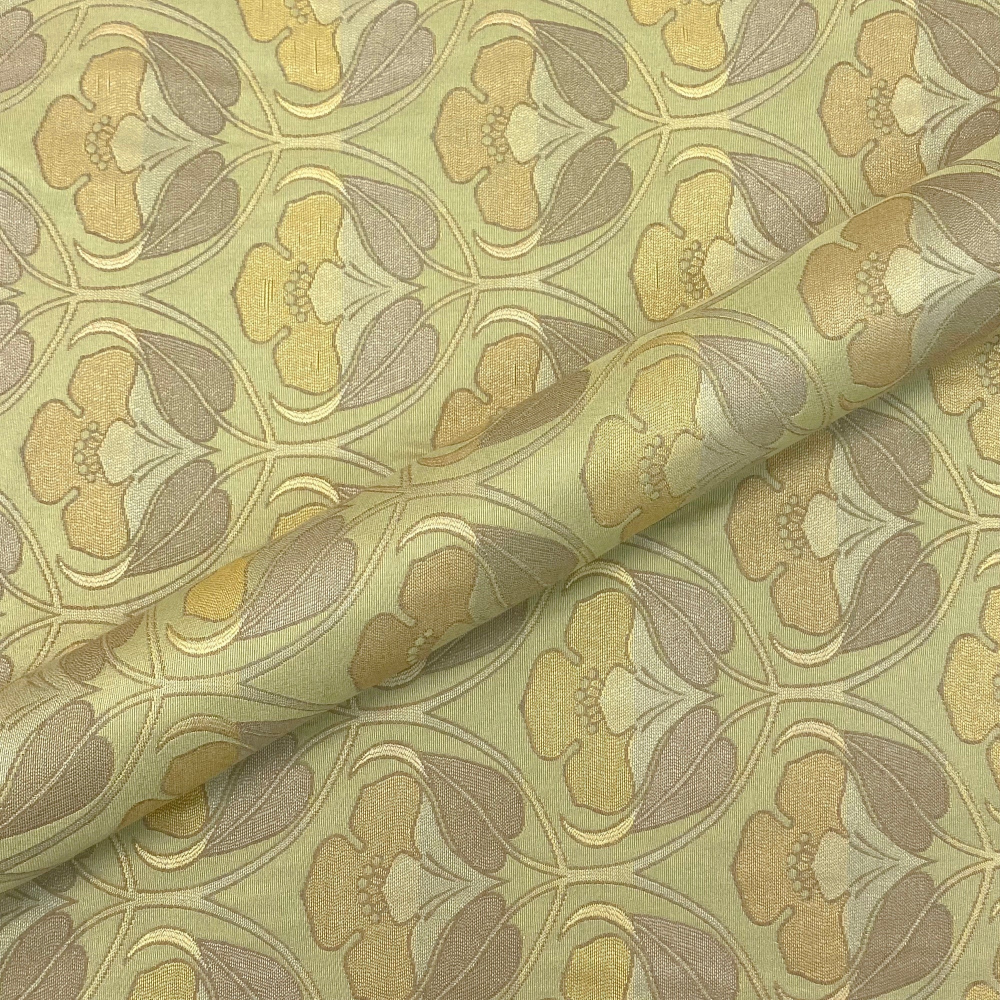 Chartreuse Floral Art Deco Jacquard Upholstery Fabric 56"