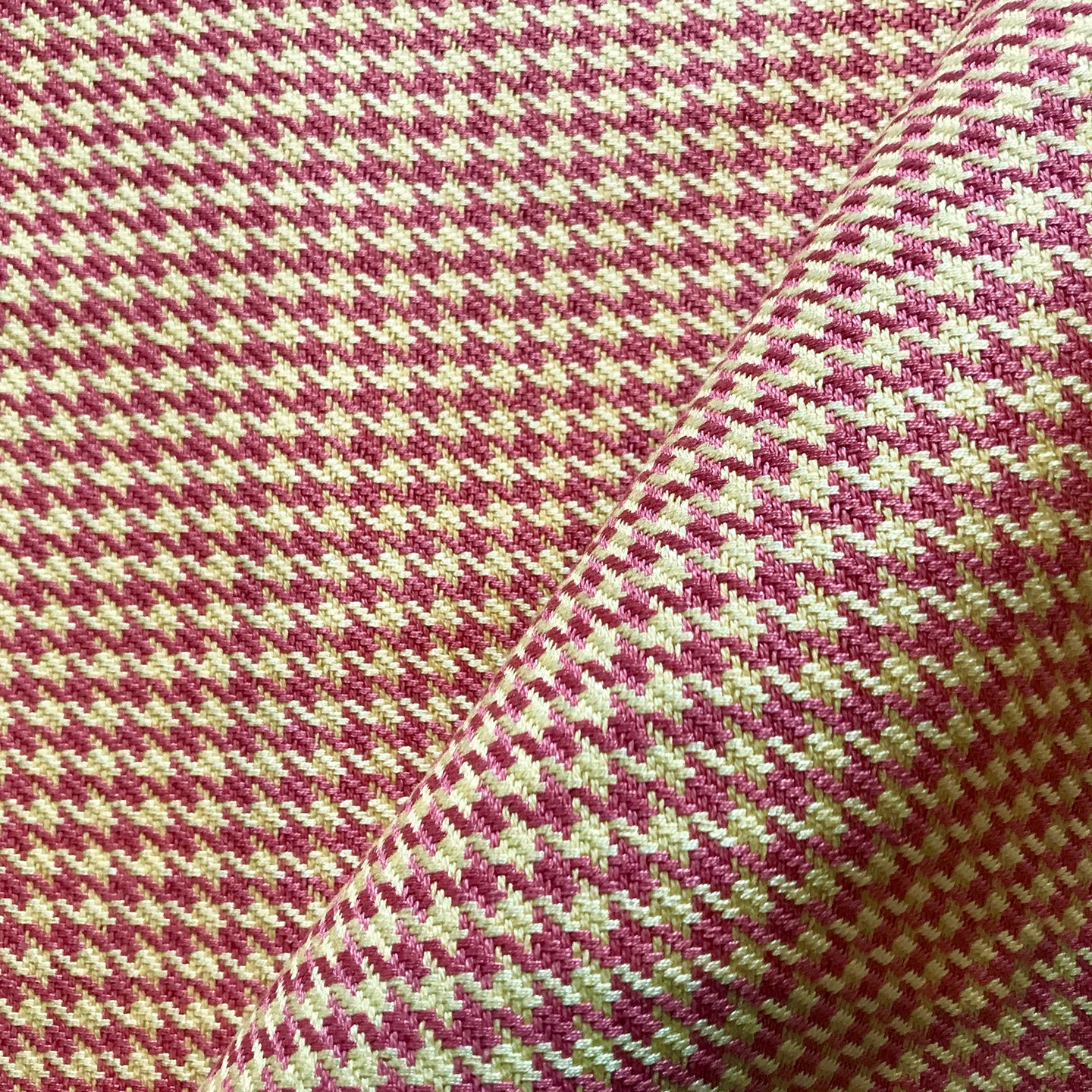 Pink Yellow Houndstooth Upholstery Fabric 54"